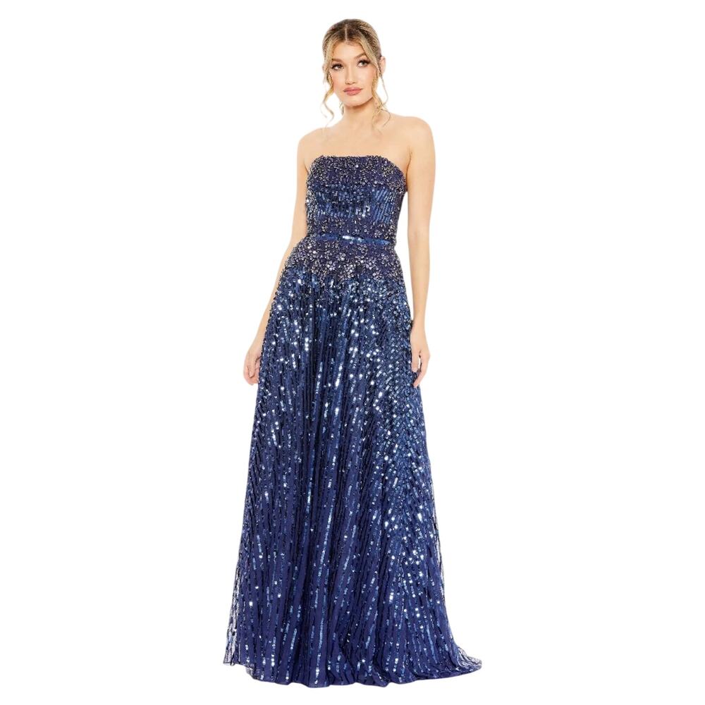 Mac Duggal NWT Strapless Hand Embellished Beaded A-Line Gown in Twilight Size 14